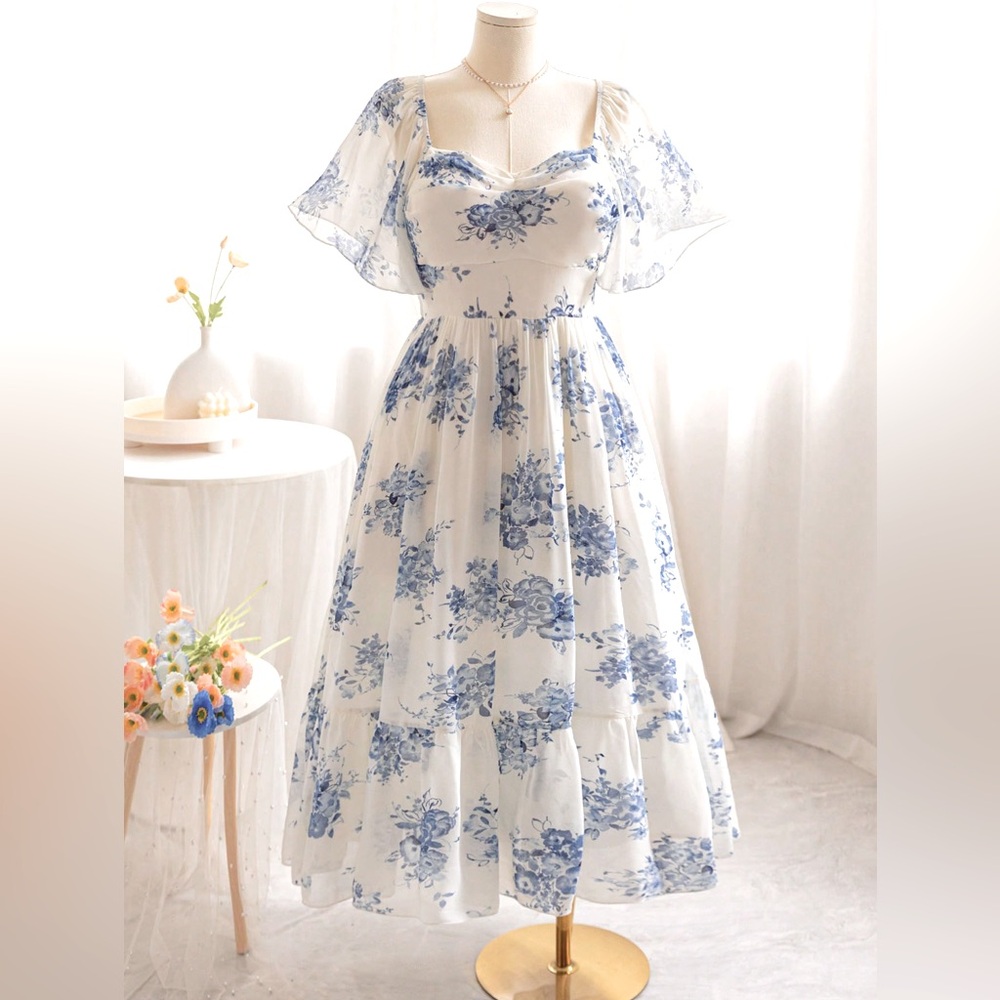 New Soleai Chic Blue Floral Midi Dress Size 20